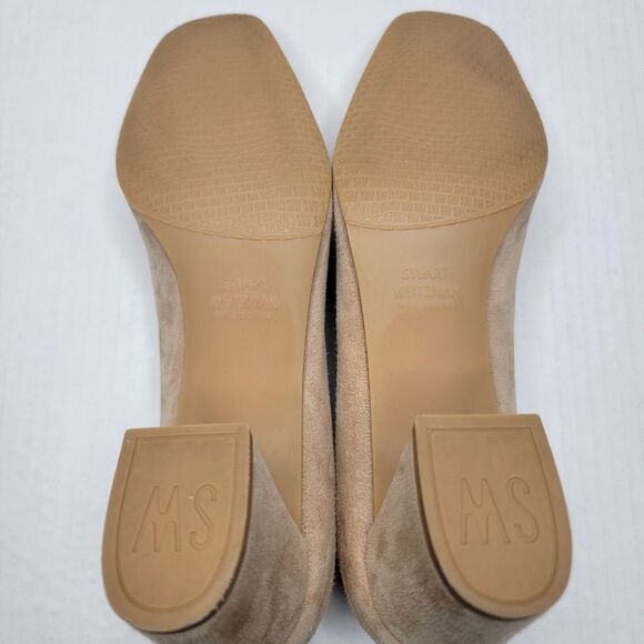 Stuart Weitzman Marymid Beige Suede Block Heel Pump 8.5 Career Money Minimalist - Picture 8 of 11
